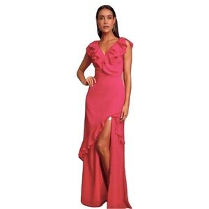 Lulus Pink Ruffled Surplice Maxi Dress